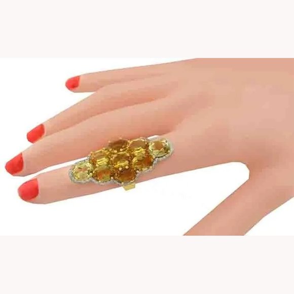 Genuine 13.90 Cts Yellow Topaz & White Sapphire Ring .925 Silver